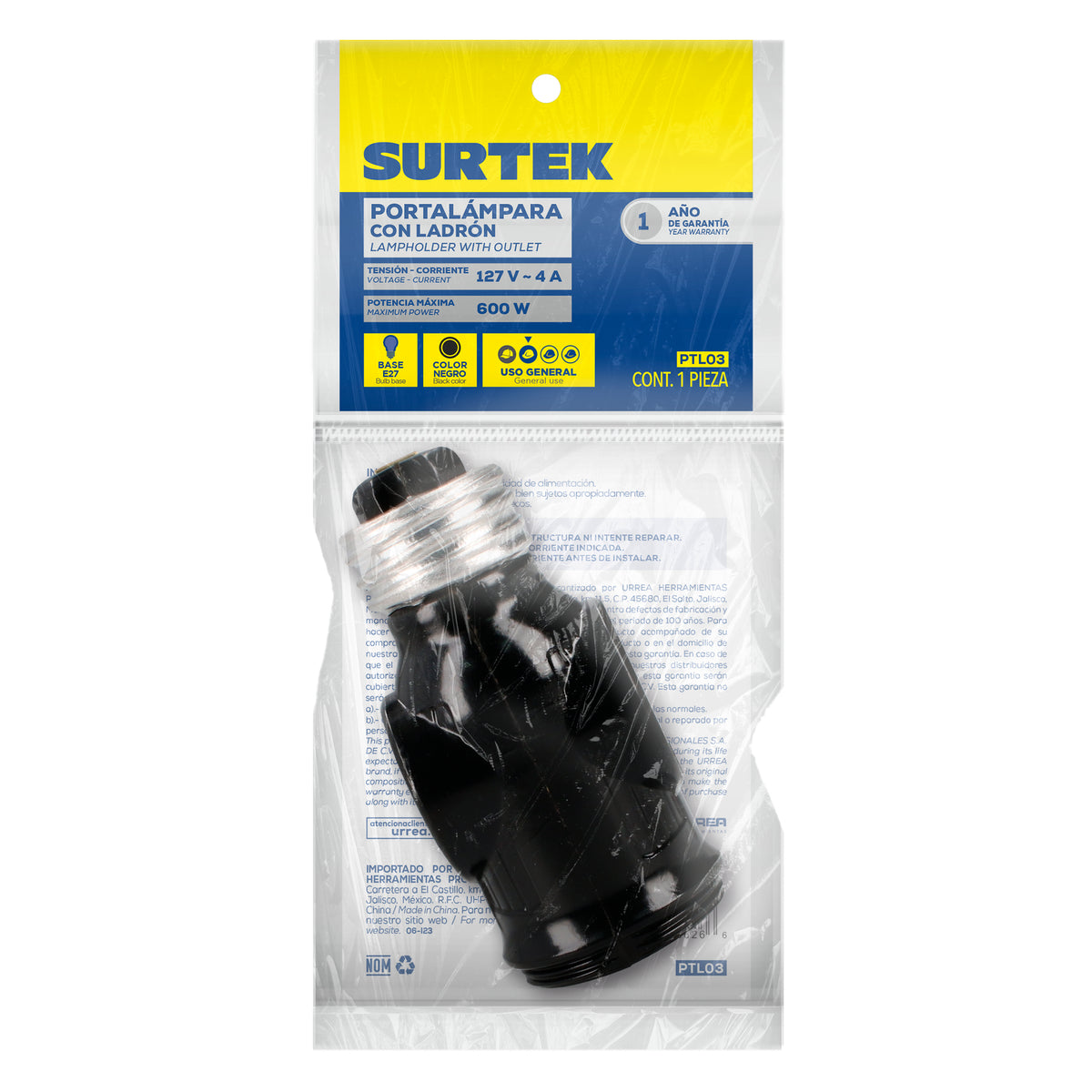 PORTALÁMPARA CON LADRÓN, COLOR CAFÉ SURTEK