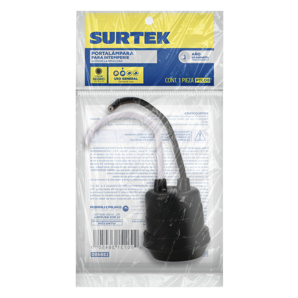 PORTALÁMPARA DE HULE PARA INTEMPERIE, COLOR NEGRO SURTEK