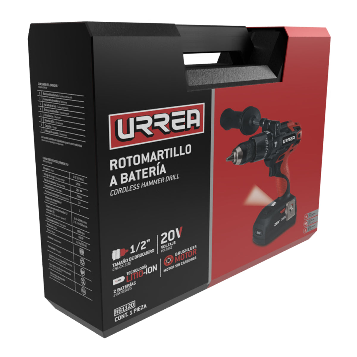 ROTOMARTILLO DE IMPACTO 1/2" A BATERÍA LITIO-ION 20 V, 70 NM URREA RB1120A