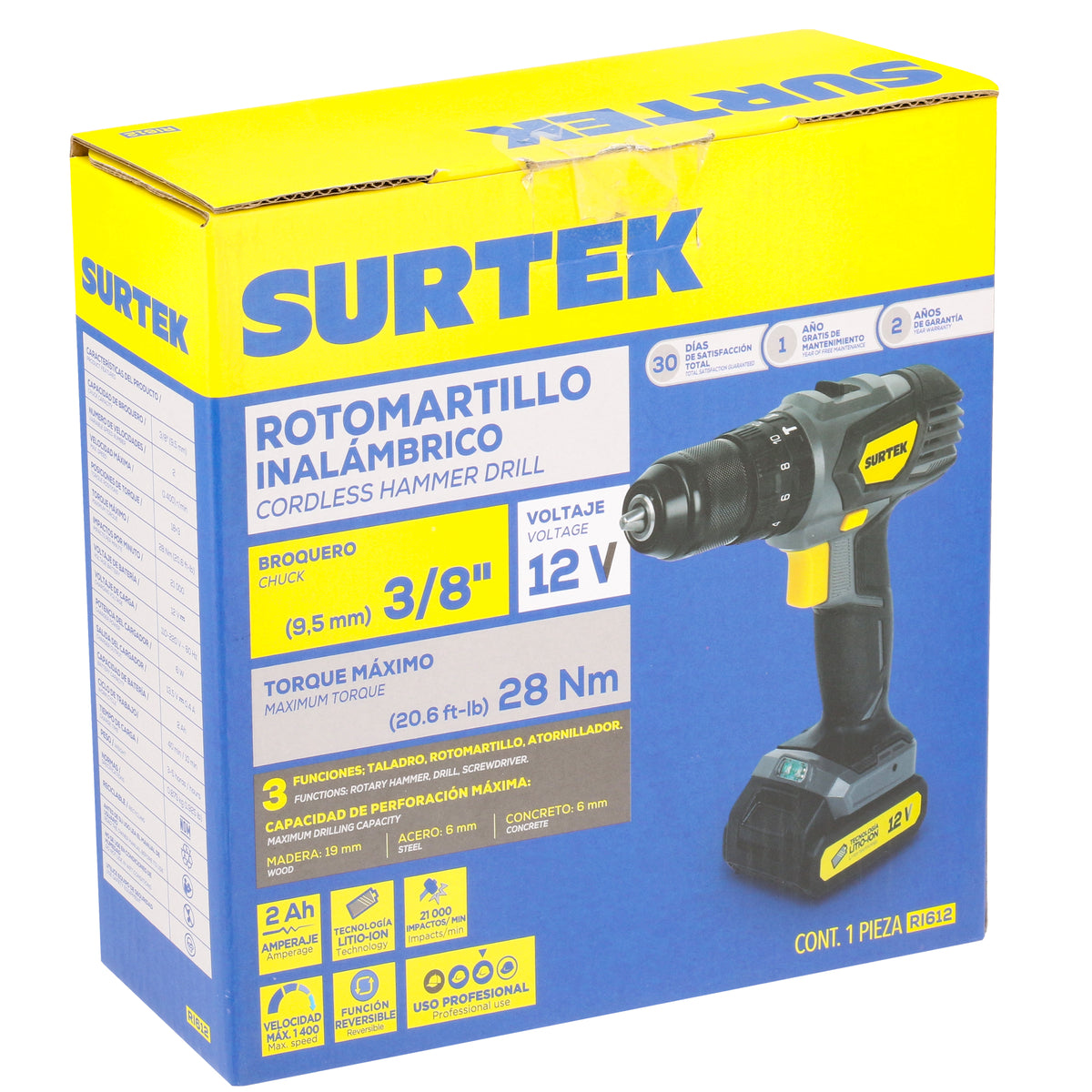 TALADRO/ATORNILLADOR 3/8" BATERÍA DE LI-ION 12 V 28 NM SURTEK