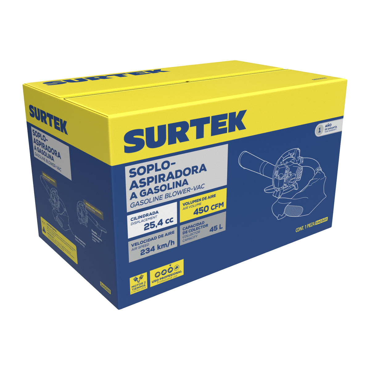 SOPLADORA/ASPIRADORA CON MOTOR A GASOLINA 26CC SURTEK