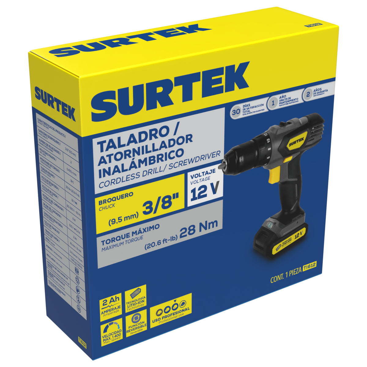 TALADRO/ATORNILLADOR 3/8" BATERÍA DE LI-ION 12 V 28 NM SURTEK