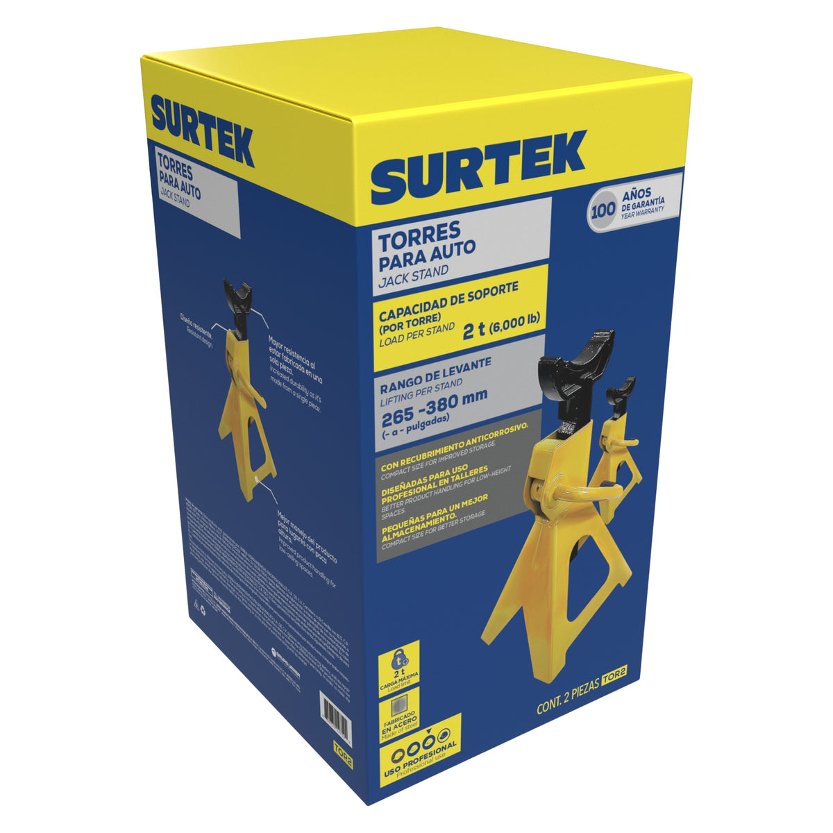 TORRES PARA AUTOMÓVIL DE ACERO, 2 TON, 2 PIEZAS SURTEK