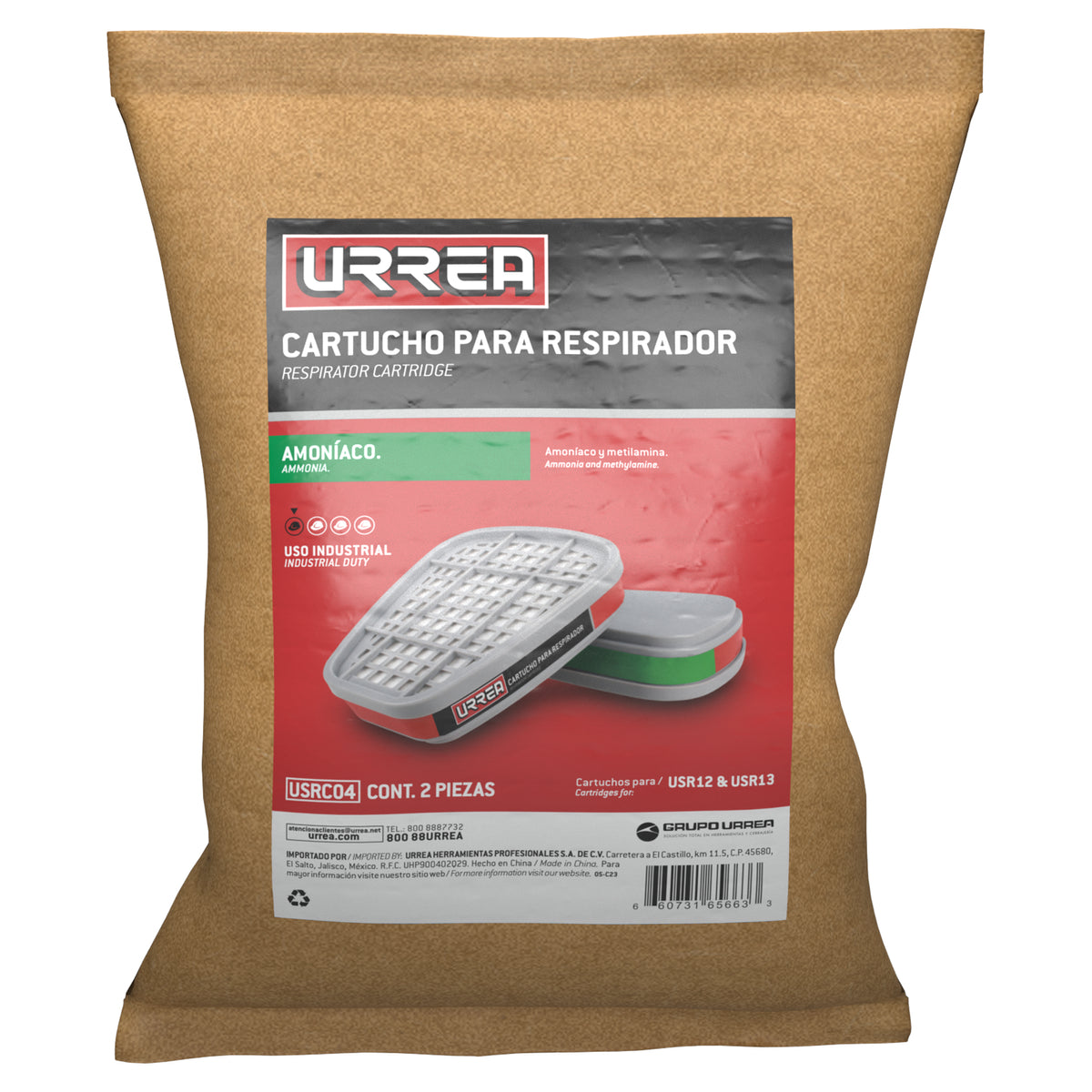 CARTUCHO PARA RESPIRADOR CON PROTECCIÓN PARA AMONIACO URREA USRC04