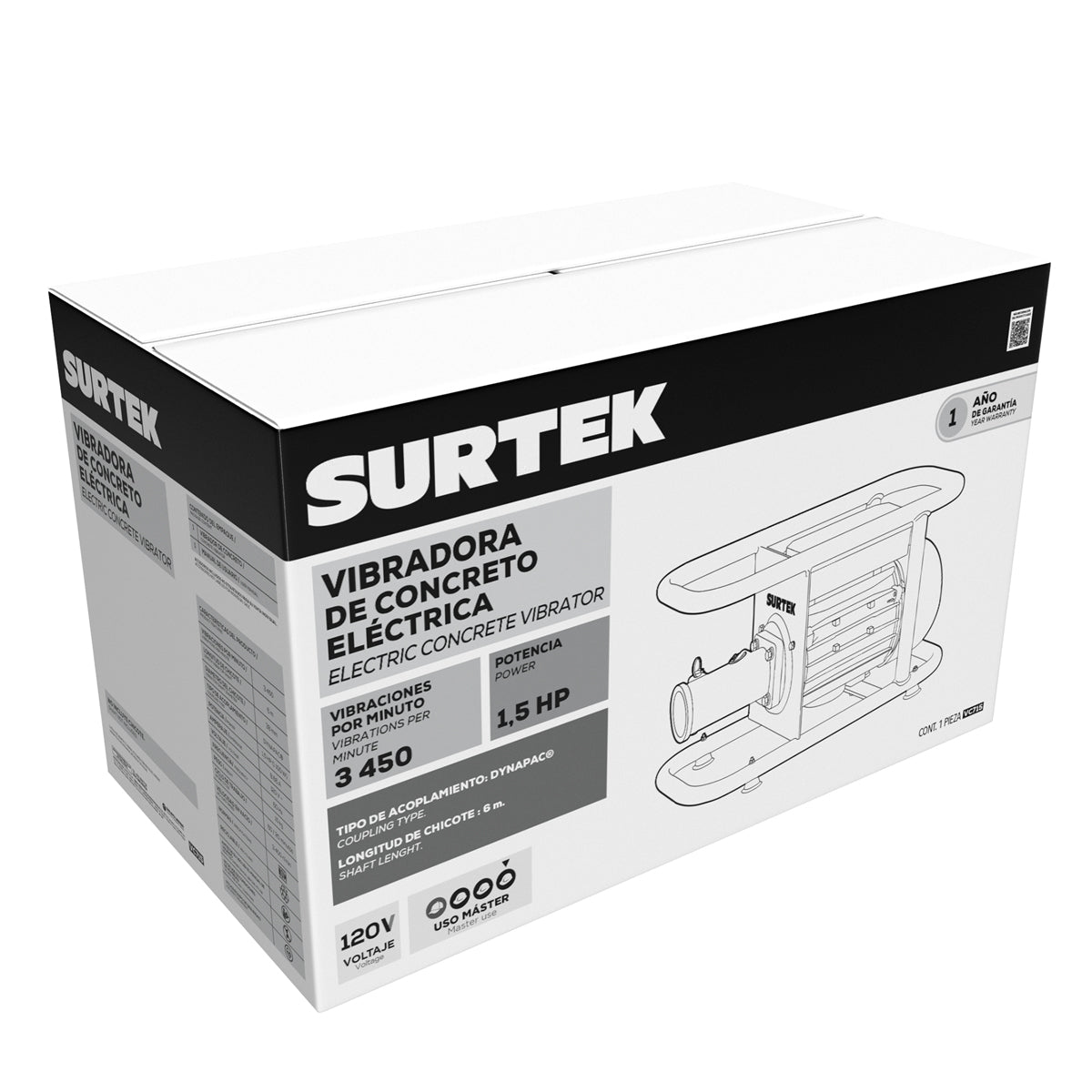 VIBRADORA DE CONCRETO ELÉCTRICA CON MOTOR DE 4 TIEMPOS 1.5 HP SURTEK VC715