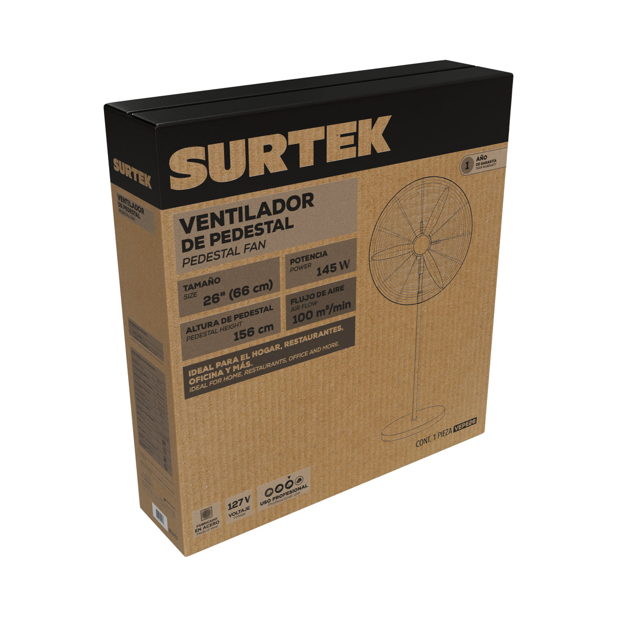 VENTILADOR DE PEDESTAL 3 VELOCIDADES, 26" SURTEK VEPE26