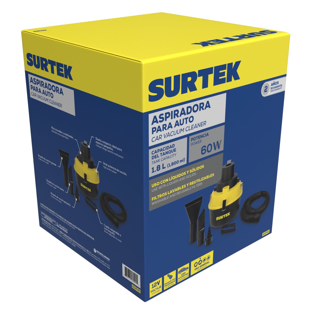 ASPIRADORA PORTÁTIL PARA AUTOMÓVIL 1800 ML, 12 V SURTEK ASP41 - URREA SHOP