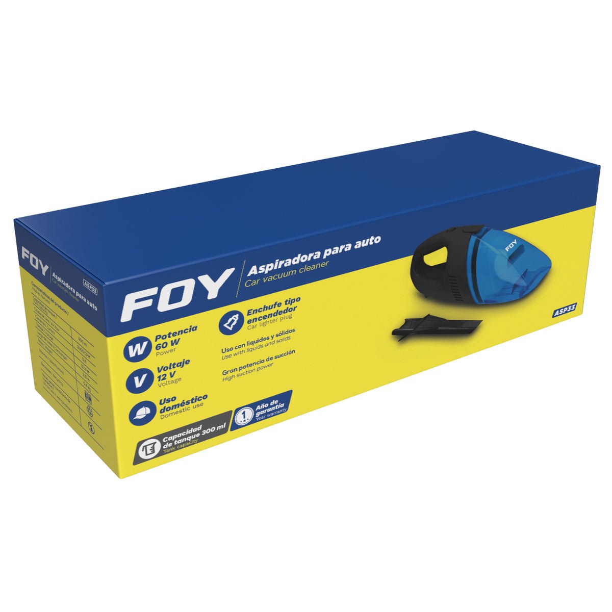 ASPIRADORA PORTÁTIL PARA AUTOMÓVIL 300 ML, 12 V FOY ASP33 - URREA SHOP