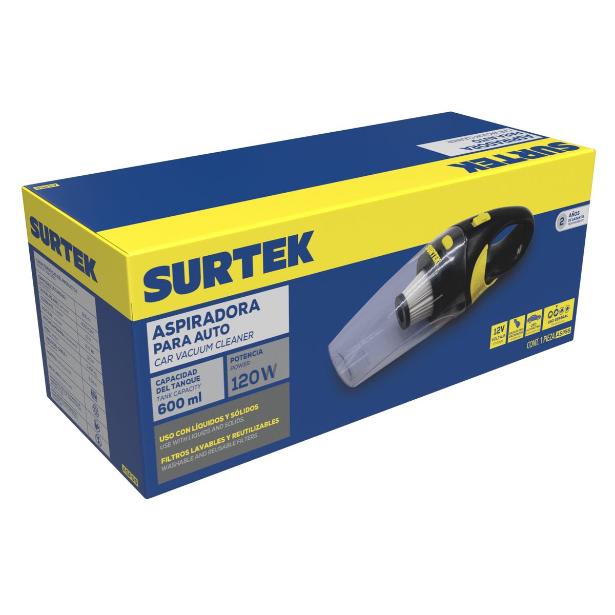 ASPIRADORA PORTÁTIL PARA AUTOMÓVIL 600 ML, 12 V SURTEK ASP56 - URREA SHOP