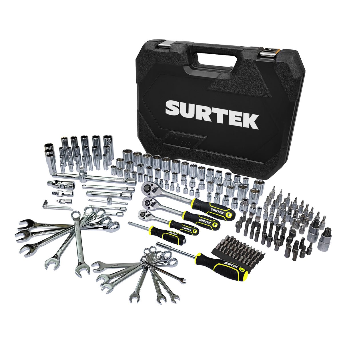 JUEGO COMBINADO DE HERRAMIENTA PARA MECÁNICO 214 PIEZAS, CON MALETÍN PLÁSTICO SURTEK JCM1S - URREA SHOP