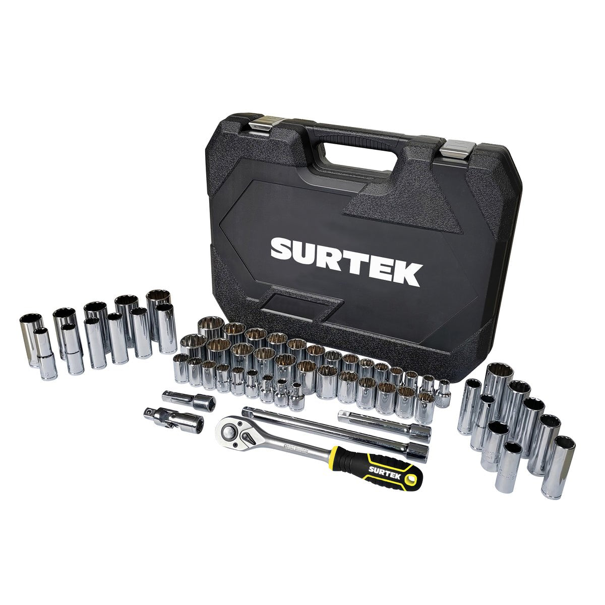 JUEGO DE DADOS Y ACCESORIOS CUADRO DE 1/2" COMBINADO, 60 PIEZAS SURTEK F58C - URREA SHOP