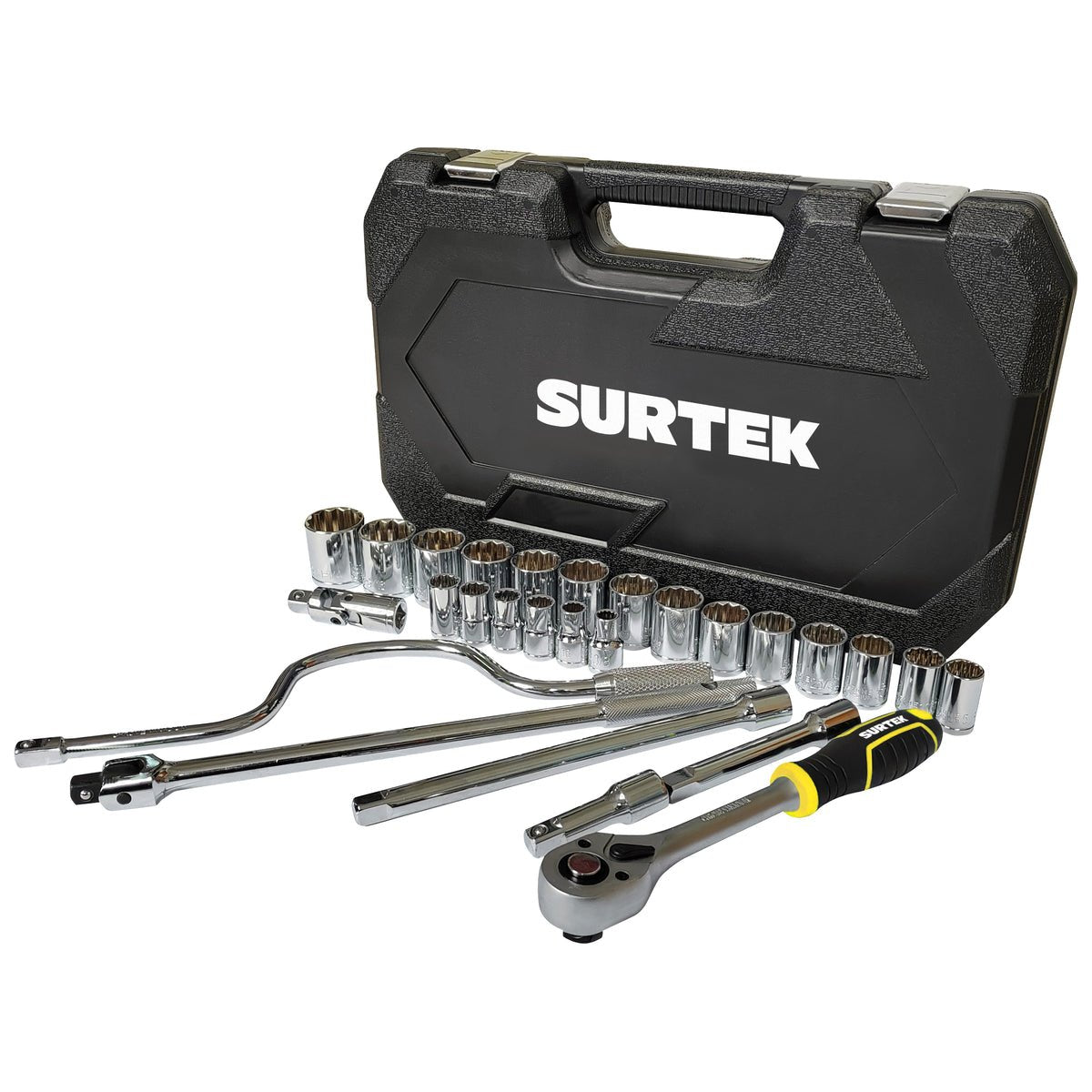 JUEGO DE DADOS Y ACCESORIOS CUADRO DE 1/2" EN PULGADAS, 27 PIEZAS SURTEK F581S - URREA SHOP