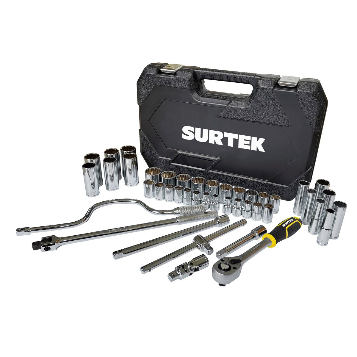 JUEGO DE DADOS Y ACCESORIOS CUADRO DE 1/2" EN PULGADAS, 43 PIEZAS SURTEK F58S - URREA SHOP