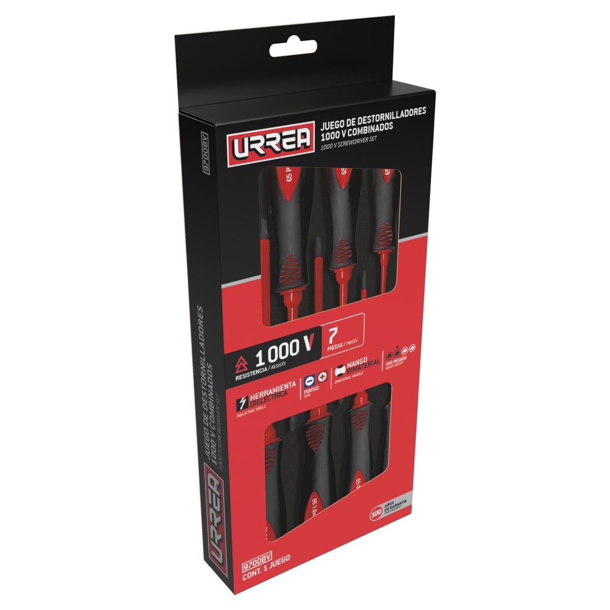 JUEGO DE DESTORNILLADORES CON MANGO BIMATERIAL 1000 V COMBINADOS, 7 PIEZAS URREA 9700BV - URREA SHOP