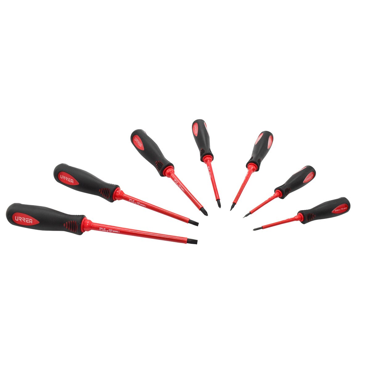 JUEGO DE DESTORNILLADORES CON MANGO BIMATERIAL 1000 V COMBINADOS, 7 PIEZAS URREA 9700BV - URREA SHOP