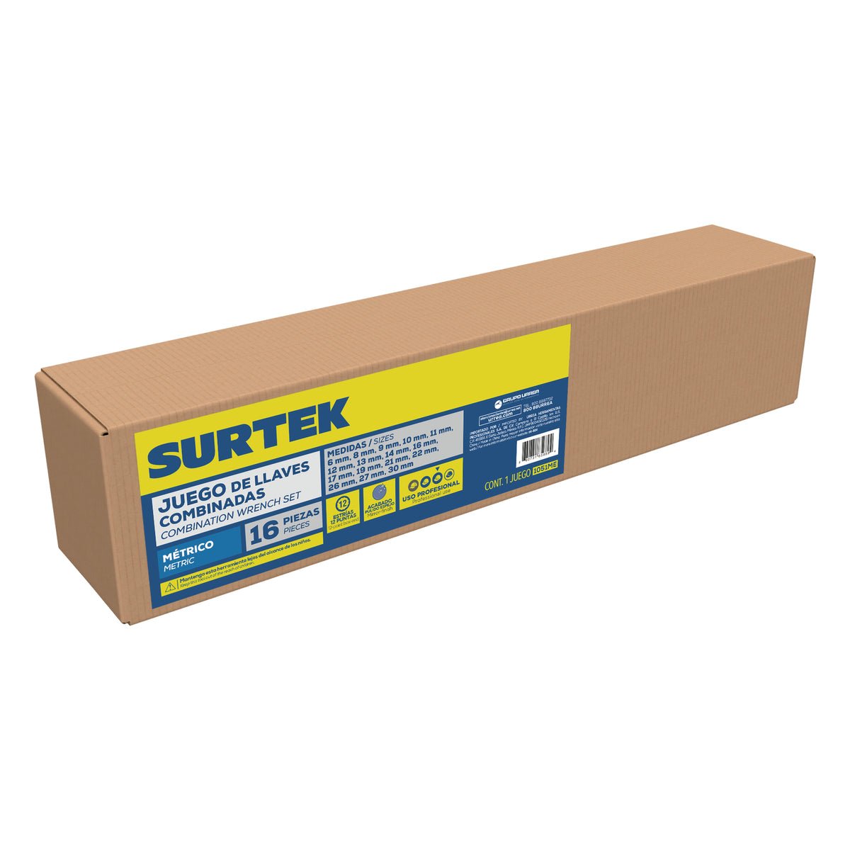 JUEGO DE LLAVES COMBINADAS SATINADAS MÉTRICAS, 12 PUNTAS, 16 PIEZAS EN ESTUCHE SURTEK F16ME - URREA SHOP