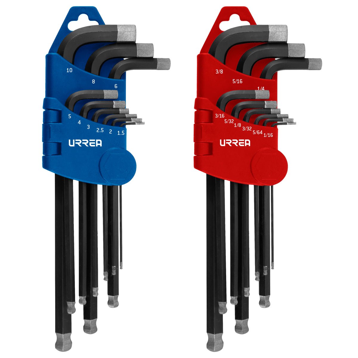 JUEGO DE LLAVES HEXAGONALES TIPO "L" PUNTA DE BOLA DIAMANTE, COMBINADAS, 18 PIEZAS URREA 499D - URREA SHOP