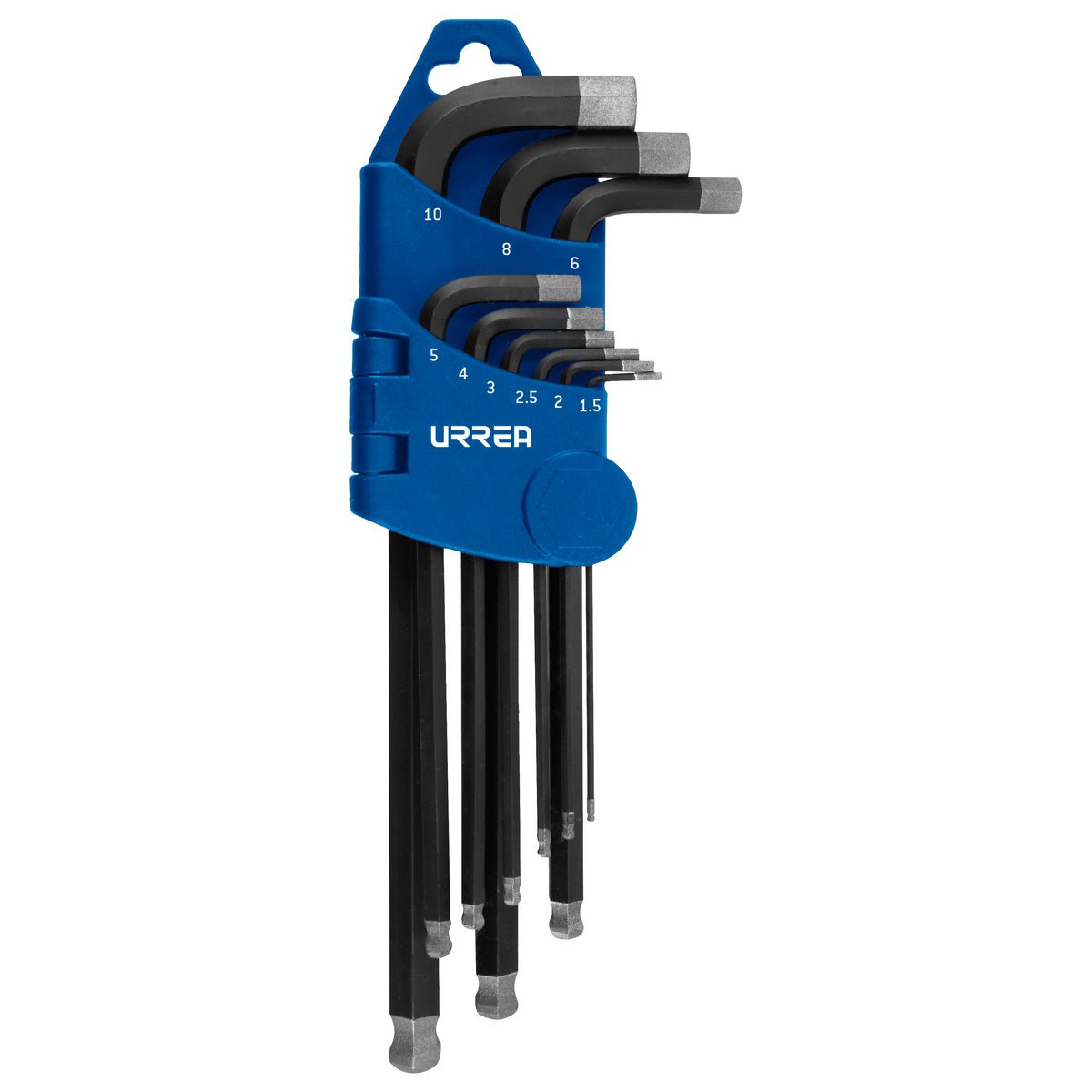 JUEGO DE LLAVES HEXAGONALES TIPO "L" PUNTA DE BOLA DIAMANTE, COMBINADAS, 9 PIEZAS URREA 4996D - URREA SHOP