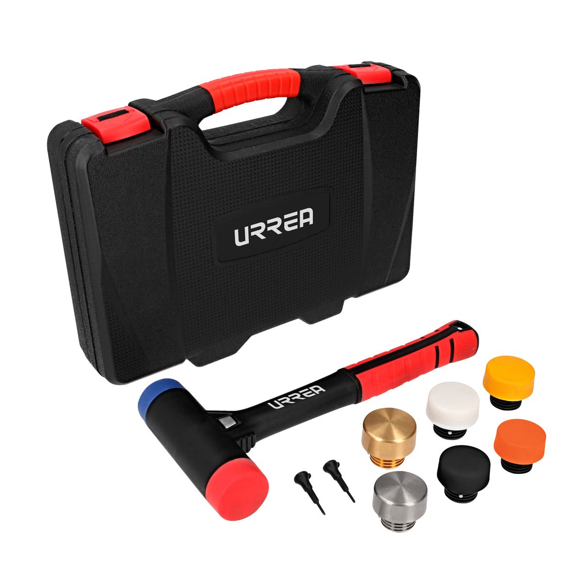 JUEGO DE MAZO DE GOLPE SECO CON MANGO RUBBER GRIP TAPAS INTERCAMBIABLES 16 OZ, 9 PIEZAS URREA JMTI - URREA SHOP