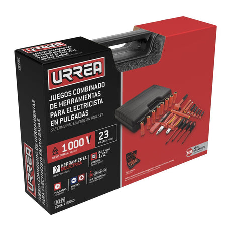 JUEGOS COMBINADO DE HERRAMIENTAS PARA ELECTRICISTA 1000V EN PULGADAS, 23 PIEZAS URREA JE23V - URREA SHOP