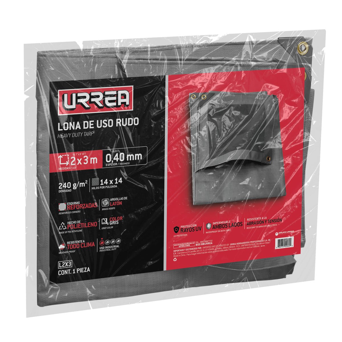 LONA DE POLIETILENO PARA USO RUDO COLOR GRIS, 12 X 17 M URREA L12X17 - URREA SHOP