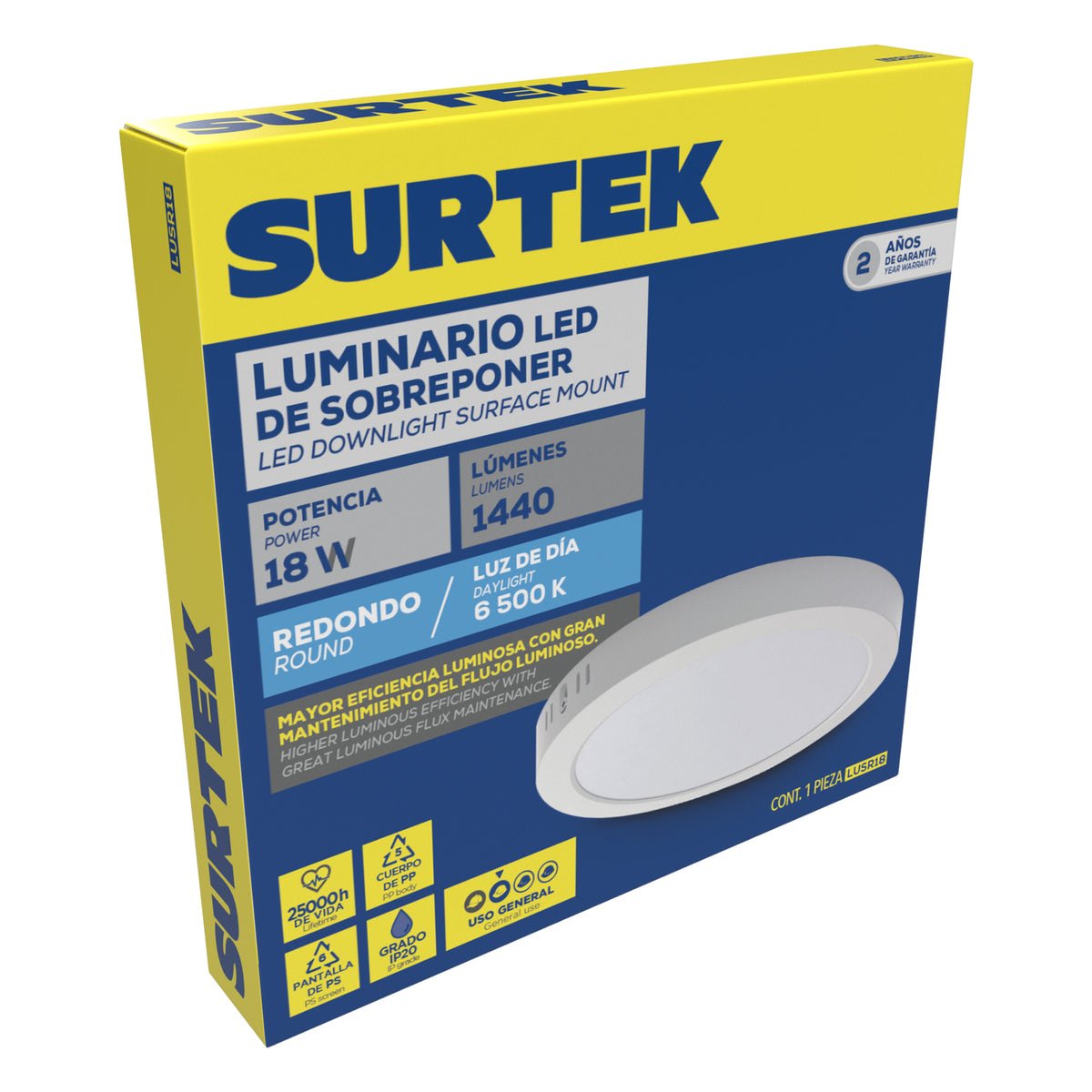 LUMINARIO DE LED DE SOBREPONER REDONDO 18 W, LUZ DE DÍA SURTEK LUSR18 - URREA SHOP