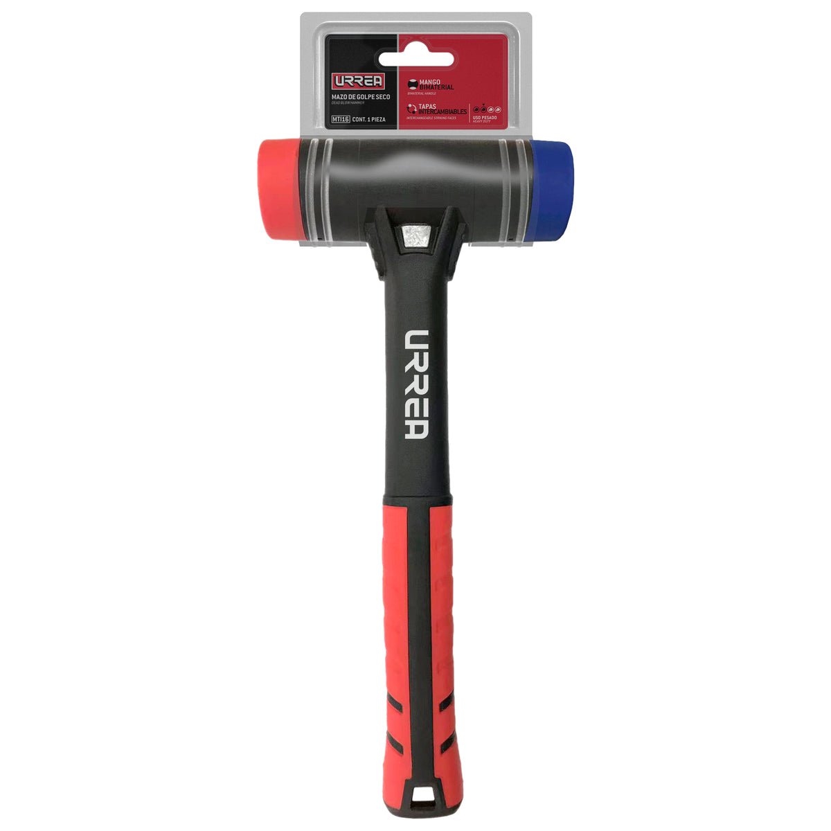 MAZO DE GOLPE SECO CON MANGO RUBBER GRIP TAPAS INTERCAMBIABLES 16 OZ URREA MTI16 - URREA SHOP