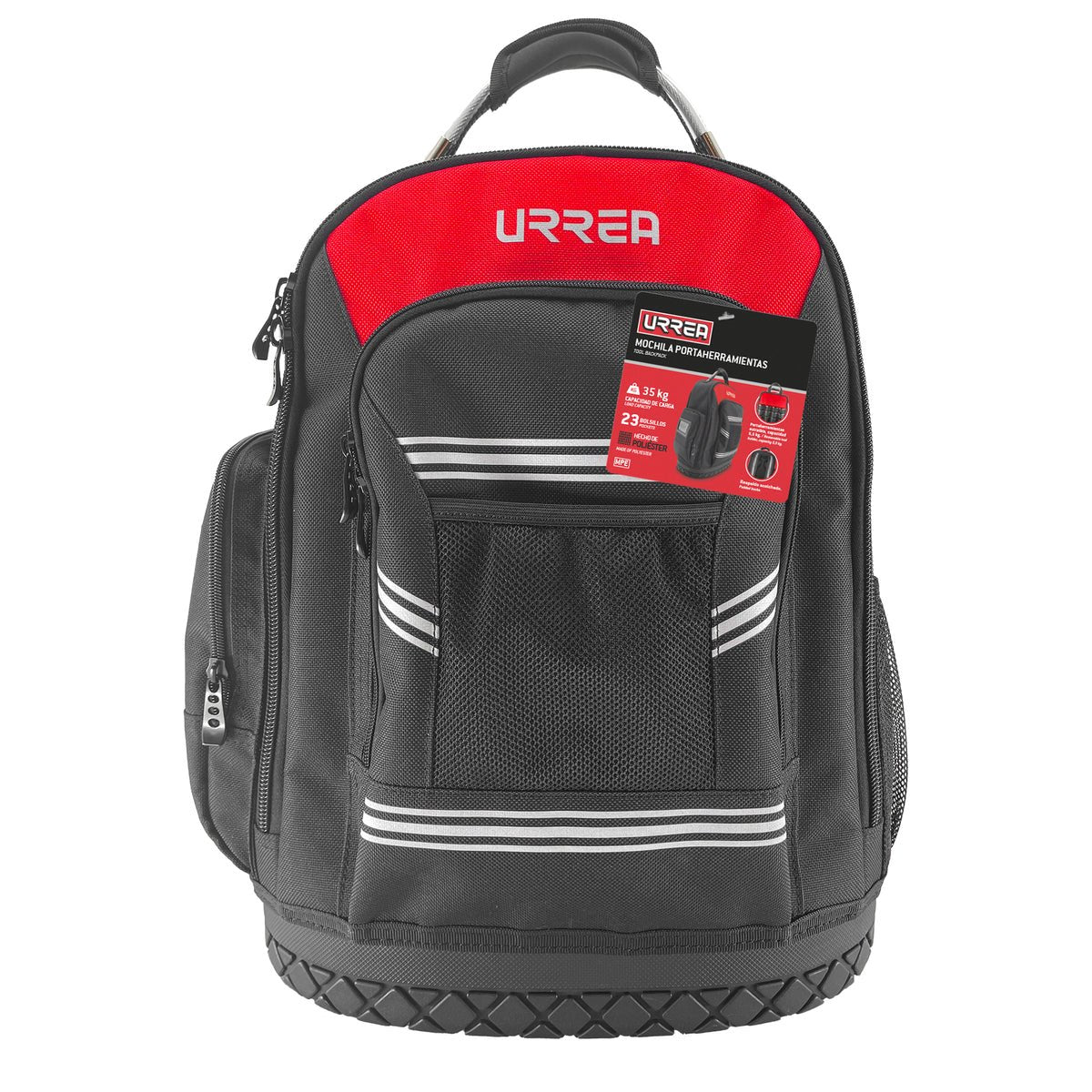 MOCHILA PORTAHERRAMIENTAS DE POLIÉSTER EXTRAÍBLE 17"X13"X10", C/ASA ALAMBRE URREA MPE - URREA SHOP