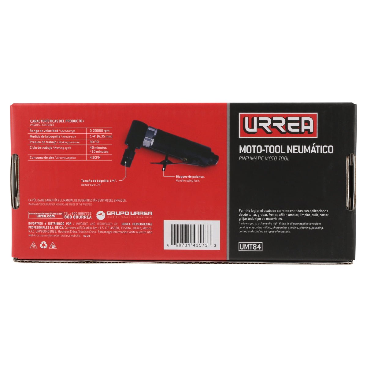 MOTO - TOOL NEUMÁTICO RECTO 1/4" 20,000RPM URREA UMT84 - URREA SHOP