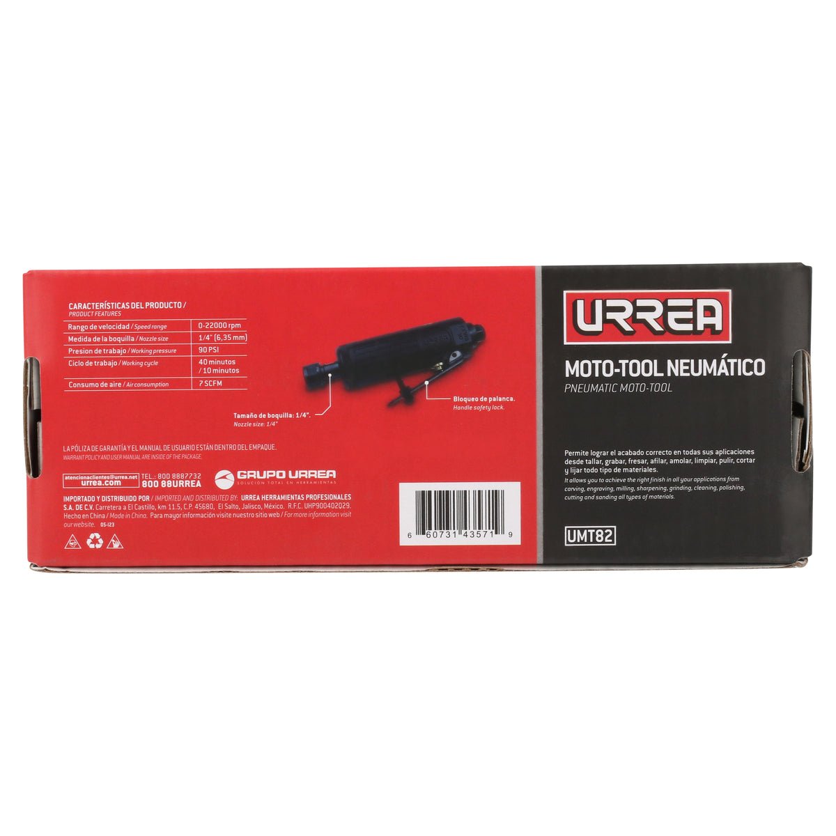 MOTO - TOOL NEUMÁTICO RECTO 1/4" 22,000RPM URREA UMT82 - URREA SHOP