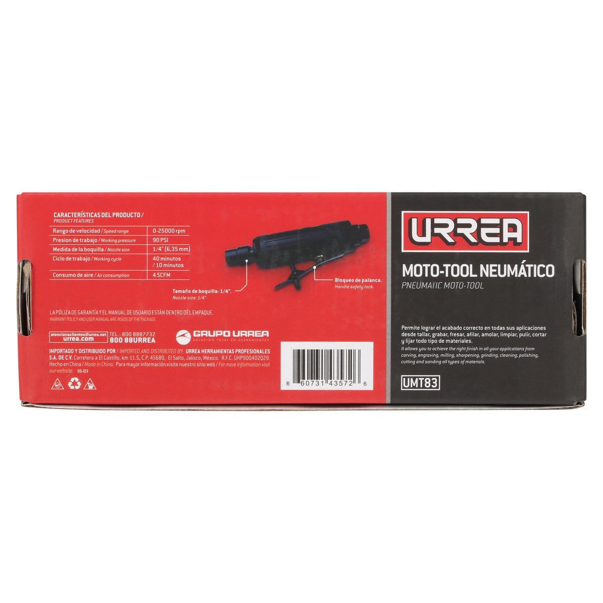 MOTO - TOOL NEUMÁTICO RECTO 1/4" 25,000RPM URREA UMT83 - URREA SHOP