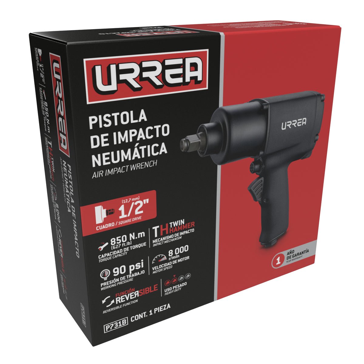 PISTOLA DE IMPACTO NEUMÁTICA CUADRO DE 1/2" 710 FT - LB COMPOSITE SISTEMA TWIN HAMMER URREA P731B - URREA SHOP