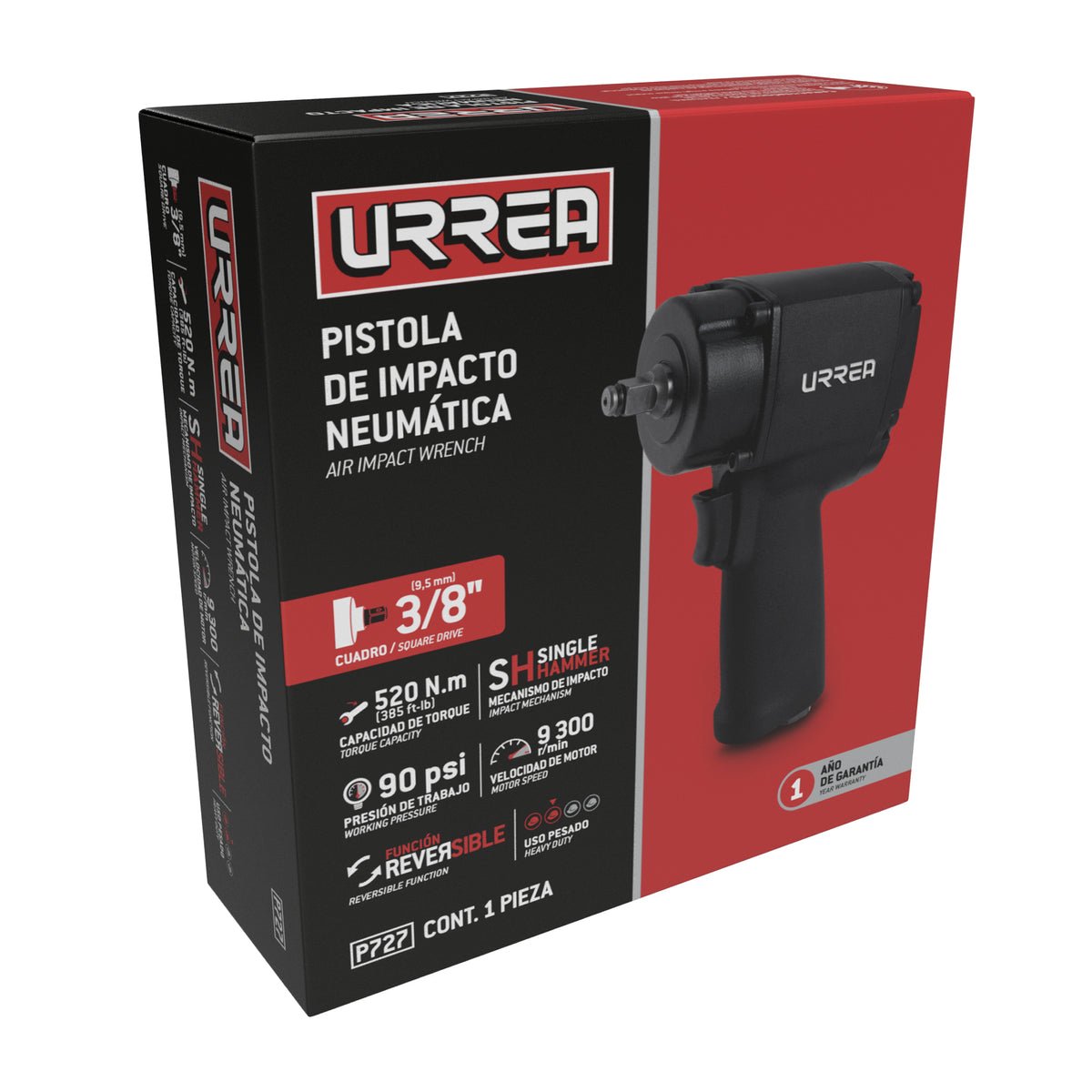 PISTOLA DE IMPACTO NEUMÁTICA CUADRO DE 3/8" 385 FT - LB SISTEMA ROCKING DOG URREA P727 - URREA SHOP