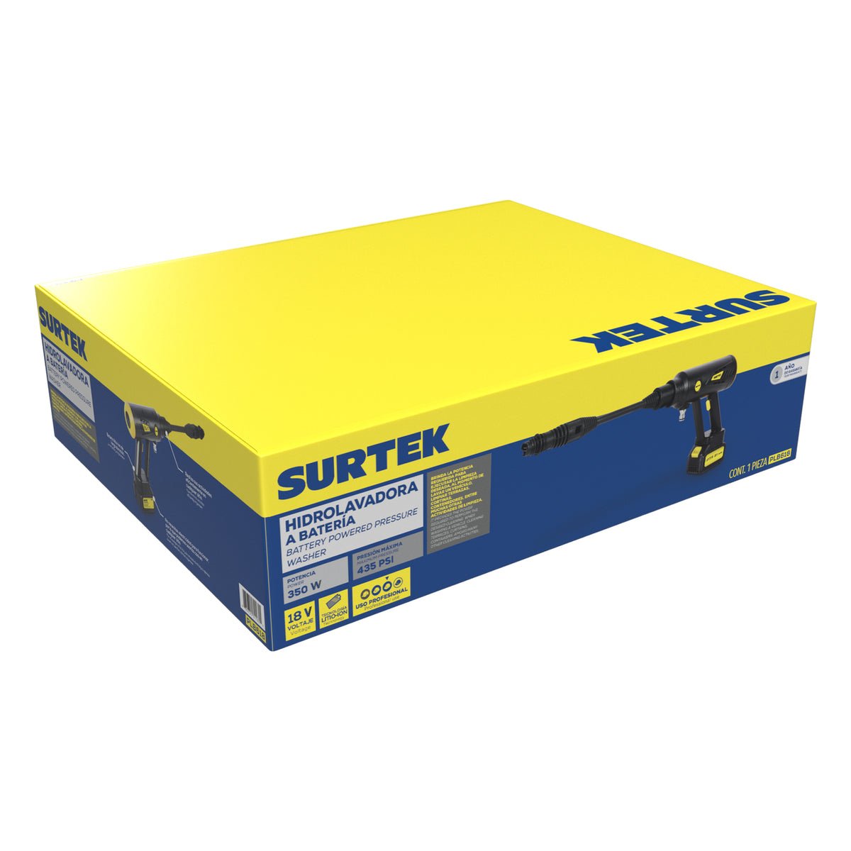 PISTOLA DE LAVADO INALÁMBRICA A BATERÍA LI - ION 350 W, 18 V SURTEK PLB618 - URREA SHOP