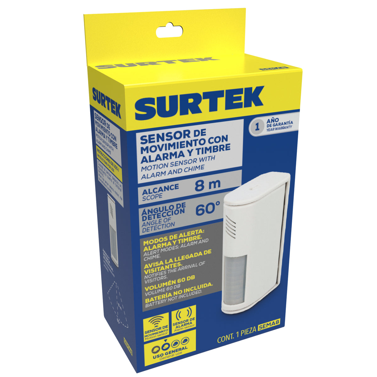 SENSOR DE MOVIMIENTO CON ALARMA, 8 M SURTEK SEMA8 - URREA SHOP