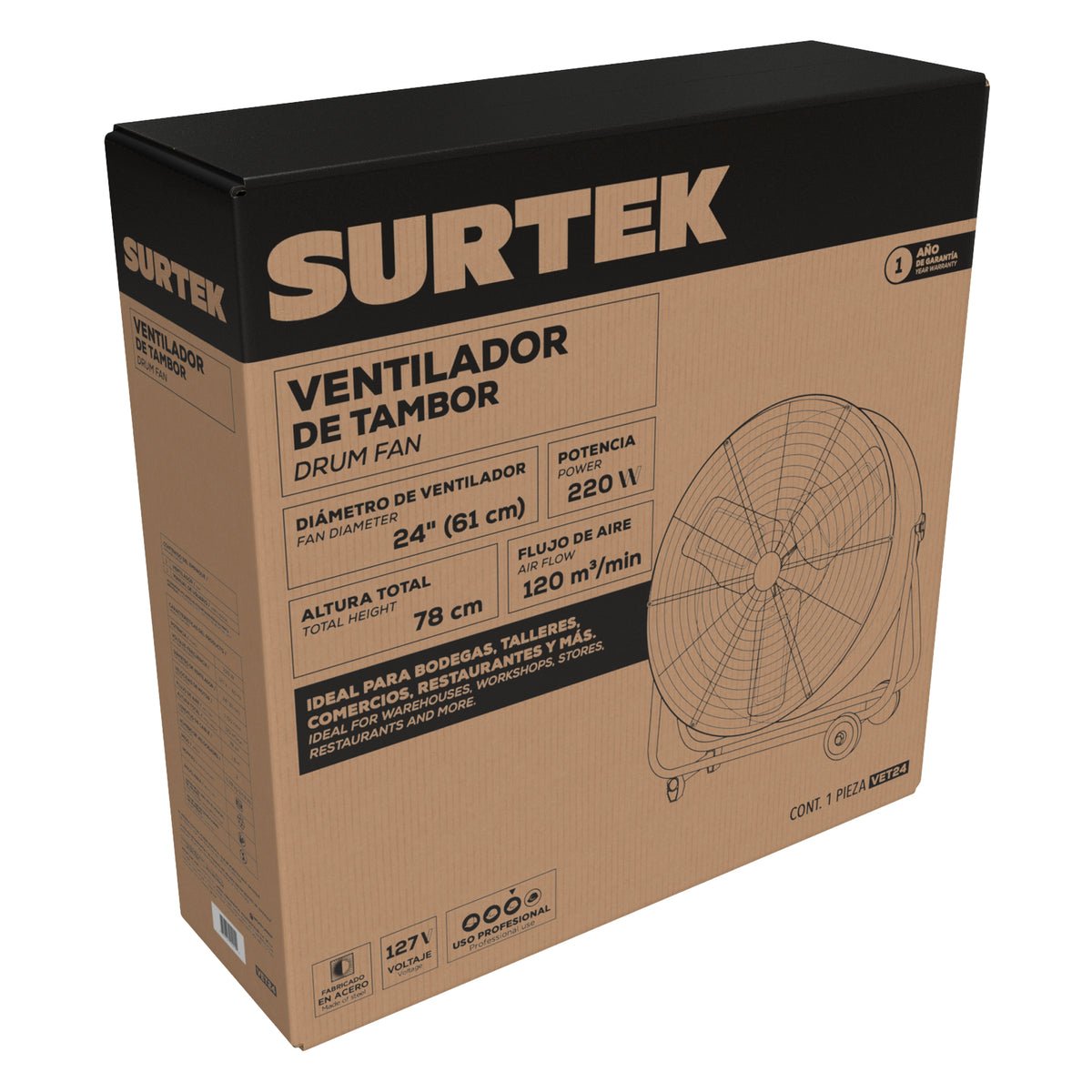 VENTILADOR DE TAMBOR 2 VELOCIDADES, 24" SURTEK VET24 - URREA SHOP