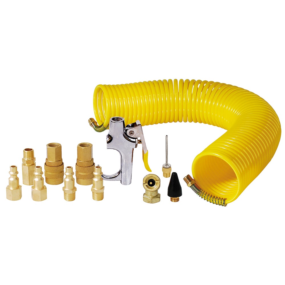 JUEGO DE ACCESORIOS NEUMÁTICOS CON MANGUERA TIPO RESORTE, 14 PIEZAS SURTEK