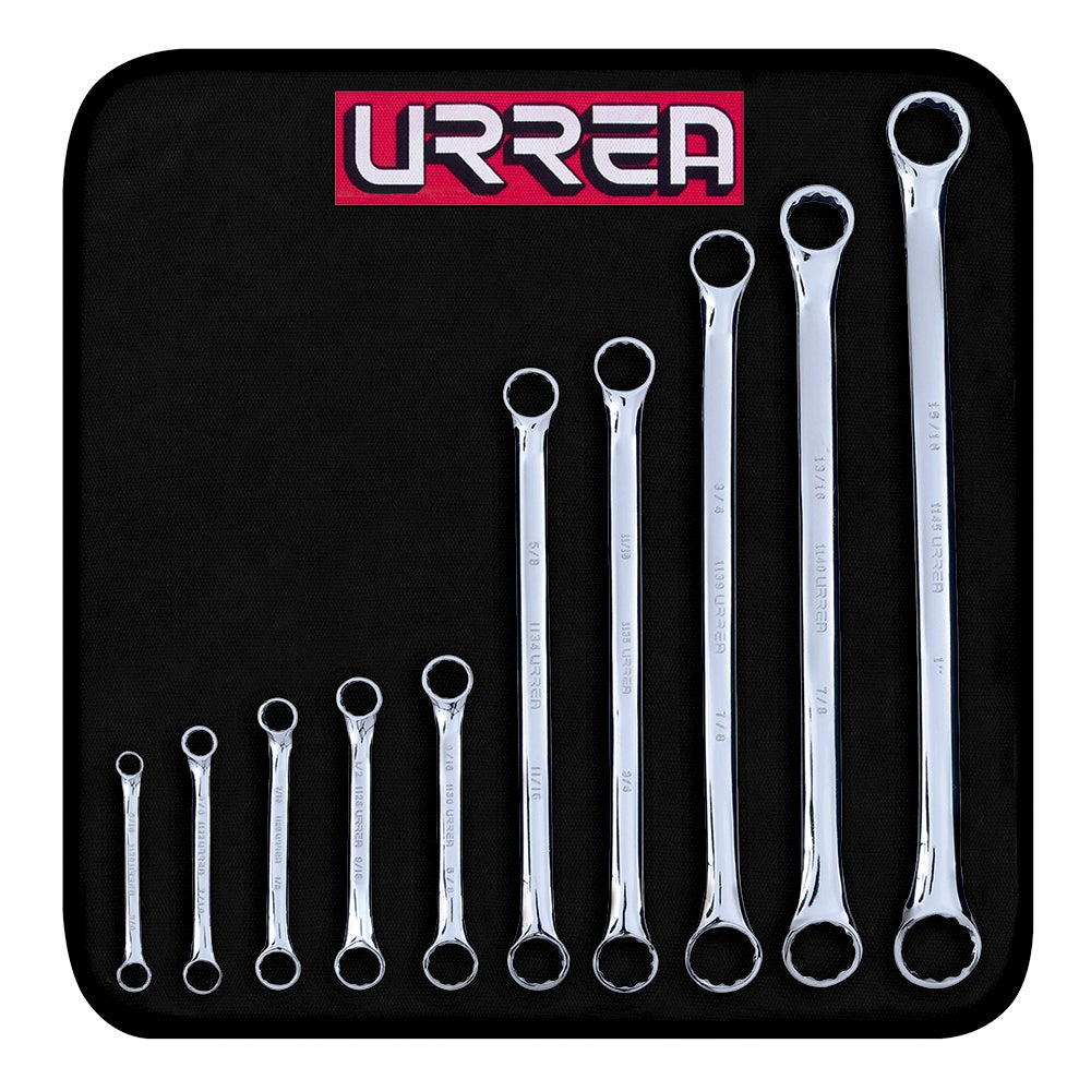 JUEGO DE 10 LLAVES DE ESTRÍAS PULIDO ESPEJO DE 15° EN PULGADAS, 12 PUNTAS URREA