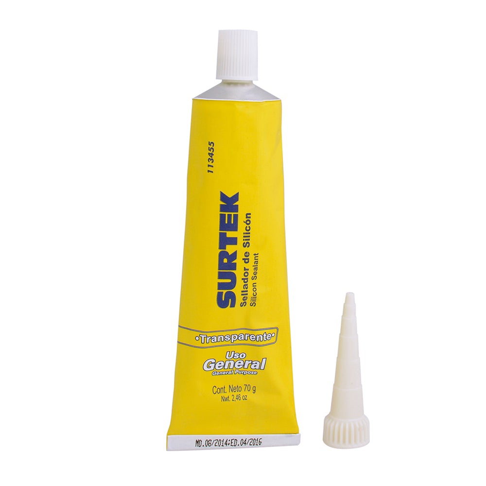 SILICÓN USO GENERAL COLOR TRANSPARENTE EN TUBO, 70 GR SURTEK
