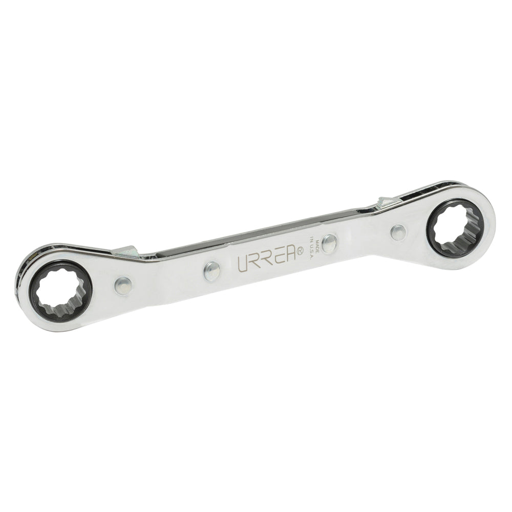 LLAVE DE ESTRÍAS PULIDO ESPEJO ACODADA DE MATRACA EN PULGADAS, 12 PUNTAS, 3/4" X 7/8" URREA