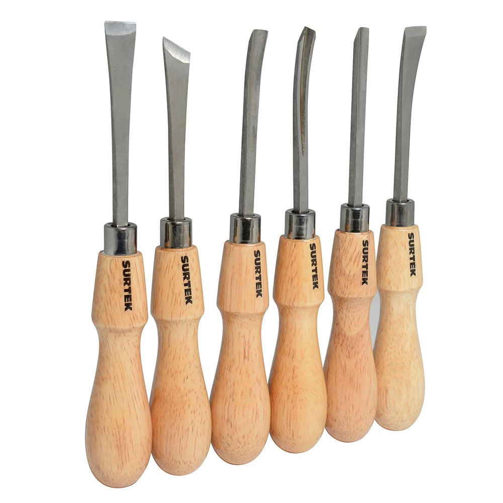 JUEGO DE 6 GURBIAS DE ACERO MANUALES CON MANGO DE MADERA SURTEK