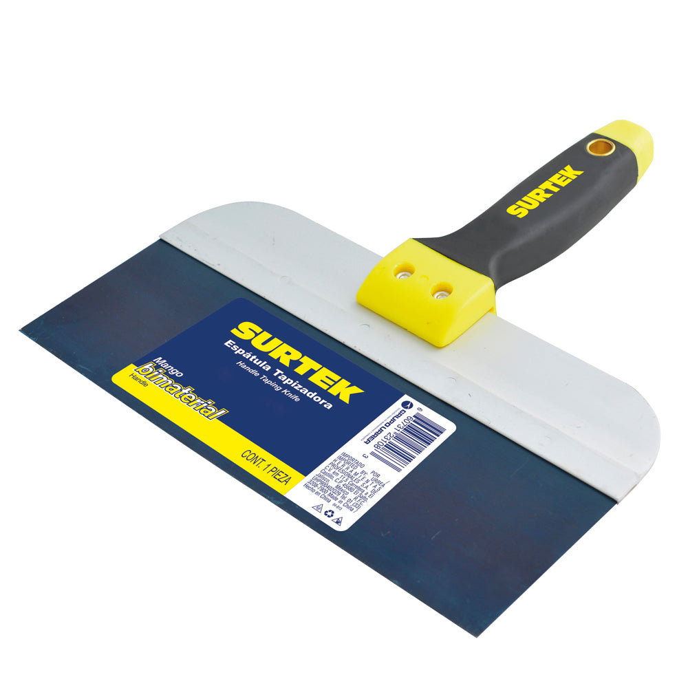 ESPÁTULA TAPIZADORA DE ACERO AL ALTA CARBÓN CON MANGO BIMATERIAL 10" SURTEK