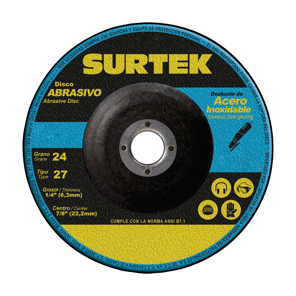 DISCO ABRASIVO TIPO 27 PARA ACERO INOXIDABLE 7" X 1/4" SURTEK