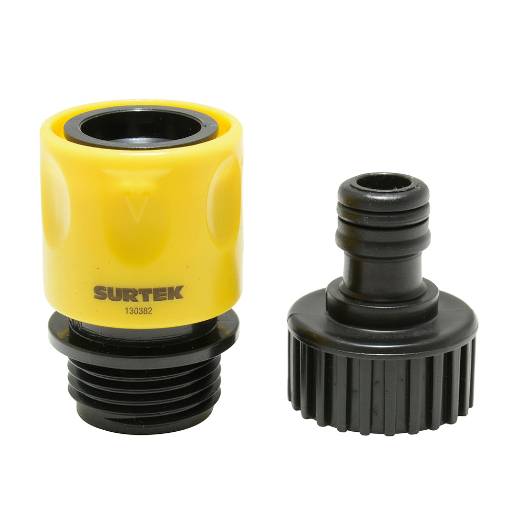 JUEGO DE CONECTORES PARA GRIFO CON SISTEMA CLICK Y ADAPTADOR 3/4" GHT, 2 PIEZAS SURTEK