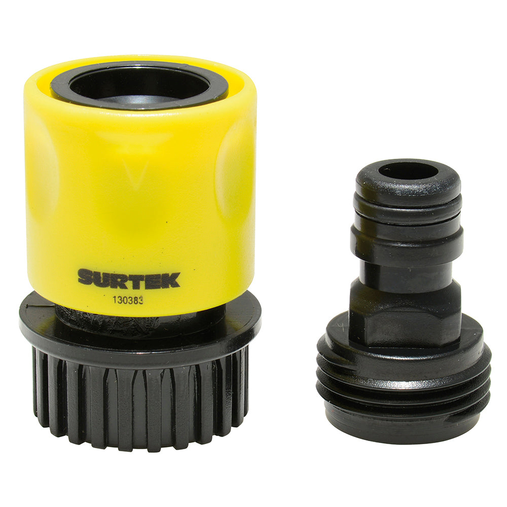 JUEGO DE CONECTORES PARA MANGUERA DE RIEGO CON SISTEMA CLICK Y ADAPTADOR 3/4" GHT,2 PIEZAS SURTEK