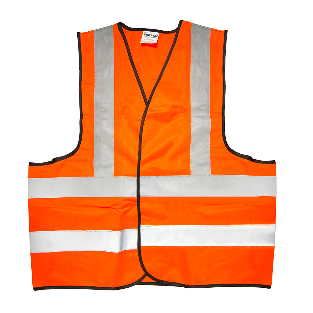 CHALECO DE SEGURIDAD CON CINTAS REFLEJANTES PLATEADAS UNITALLA COLOR NARANJA SURTEK