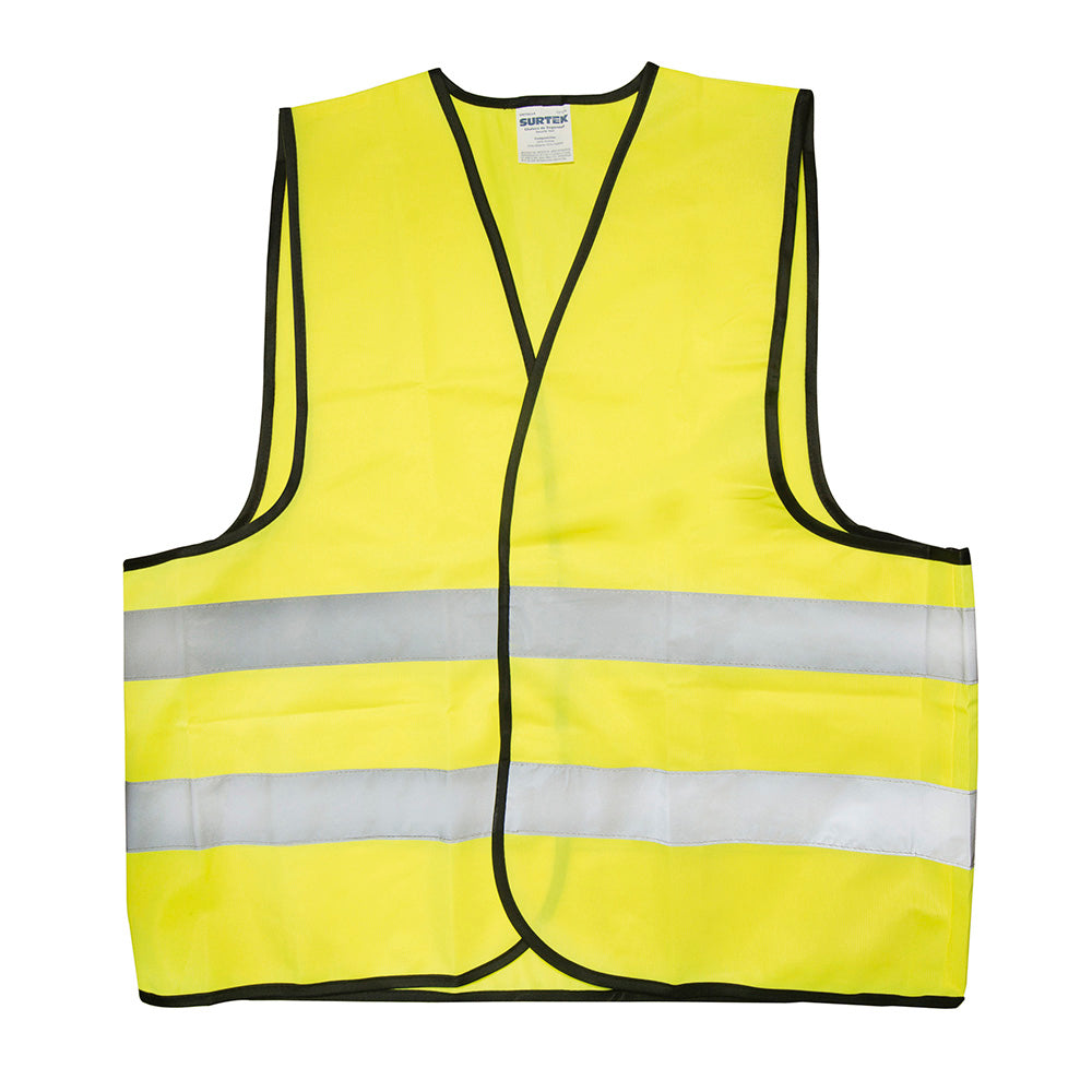 CHALECO DE SEGURIDAD CON CINTAS REFLEJANTES PLATEADAS UNITALLA COLOR AMARILLO SURTEK