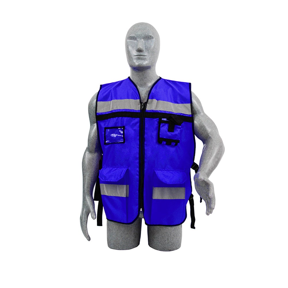 CHALECO TIPO SUPERVISOR ABIERTO CON REFLEJANTE UNITALLA COLOR AZUL REY SURTEK