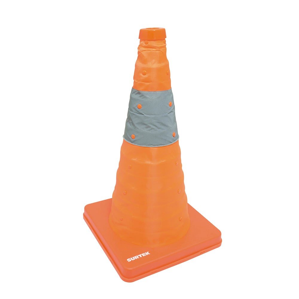 CONO DE PRECAUCIÓN PLEGABLE CON BANDA REFLEJANTE, 45 CM SURTEK