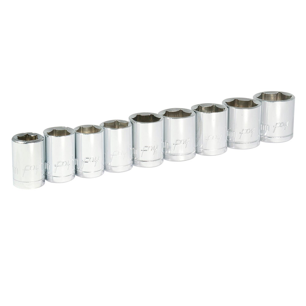 JUEGO DE 9 DADOS MÉTRICOS CUADRO DE 3/8", 6 PUNTAS, EN RIEL FOY